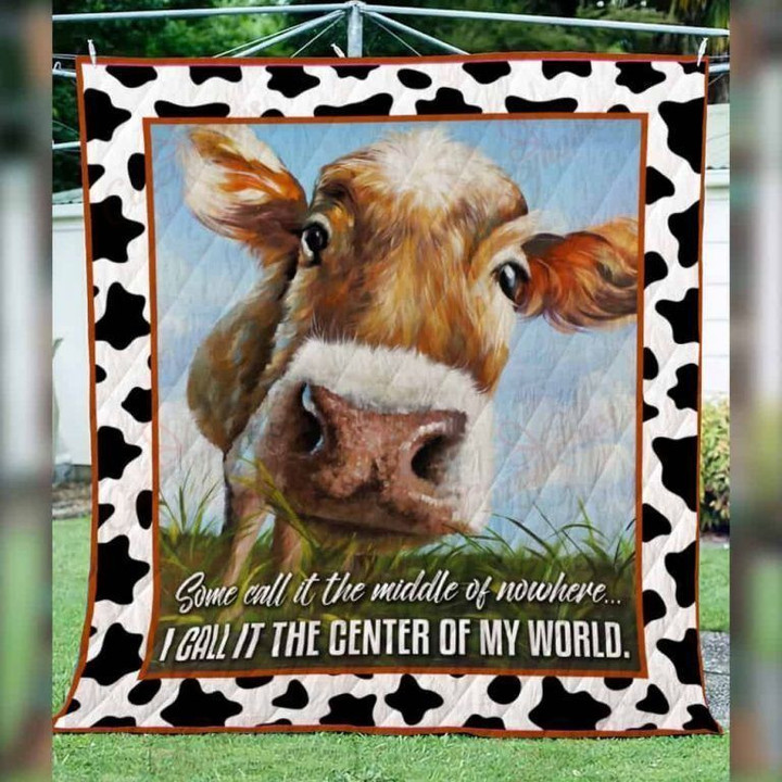 The Center Of My World Cow Quilt Blanket