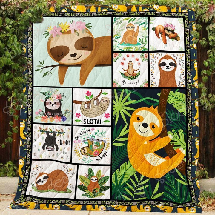 Sloth Dont Hurry Be Happy Quilt Blanket