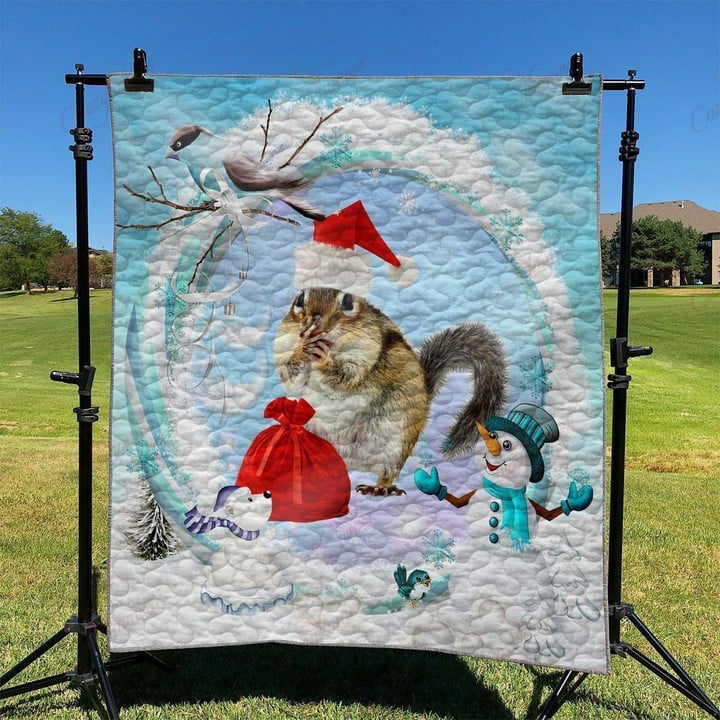 Squirrel Merry Christmas Quilt Blanket