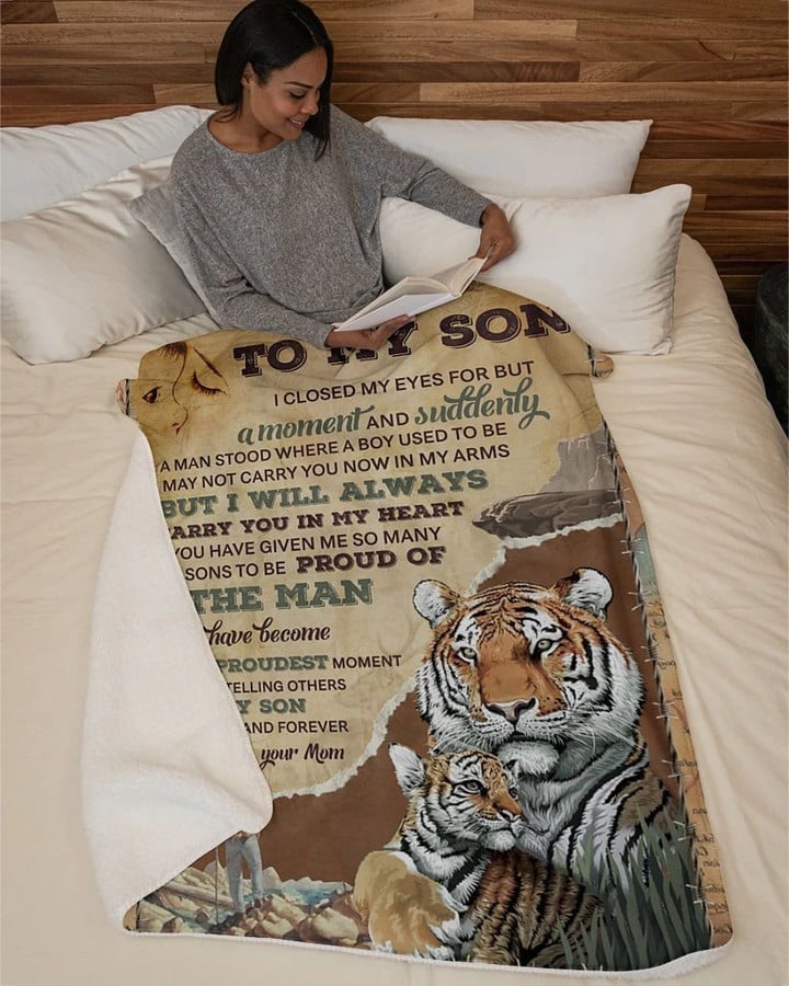 Mom To Son Tiger I Closed My Eyes For But A Moment Fleece Blanket - Quilt Blanket | Gift For Son