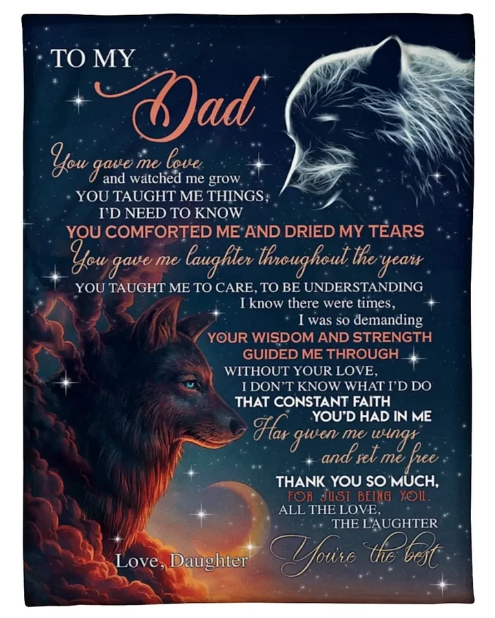 To My Dad You Gave Me Love And Watched Me Grow Red Wolf Blanket Father's Day Gift From Kids Birthday Gift Family Gift Home Decor Bedding Couch Sofa Soft and Comfy Cozy