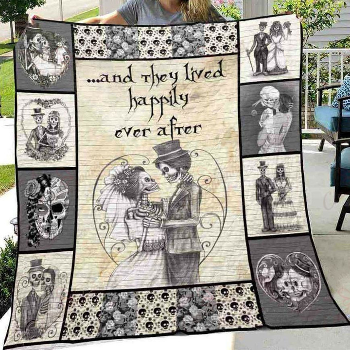 Skull Husband And Wife Quilt Blanket
