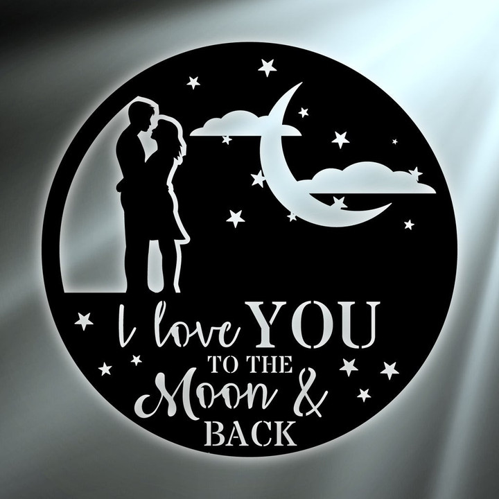 Couple Moon & Back Personalized Laser Cut Metal Sign Home And Living Decor