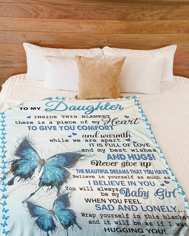 Dad To Daughter Butterfly Piece Of My Heart Fleece Blanket - Quilt Blanket