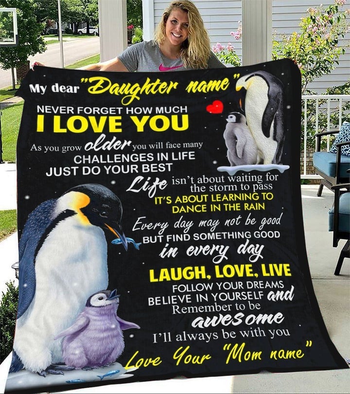 Personalized Name Blanket Penguin Personalized Blanket Gift For Daughter Fleece Blanket