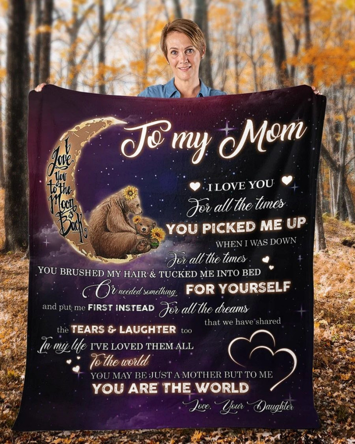 Mom Blanket, Mother's Day Gift For Mom, To My Mom, You Are The World Bear Fleece Blanket
