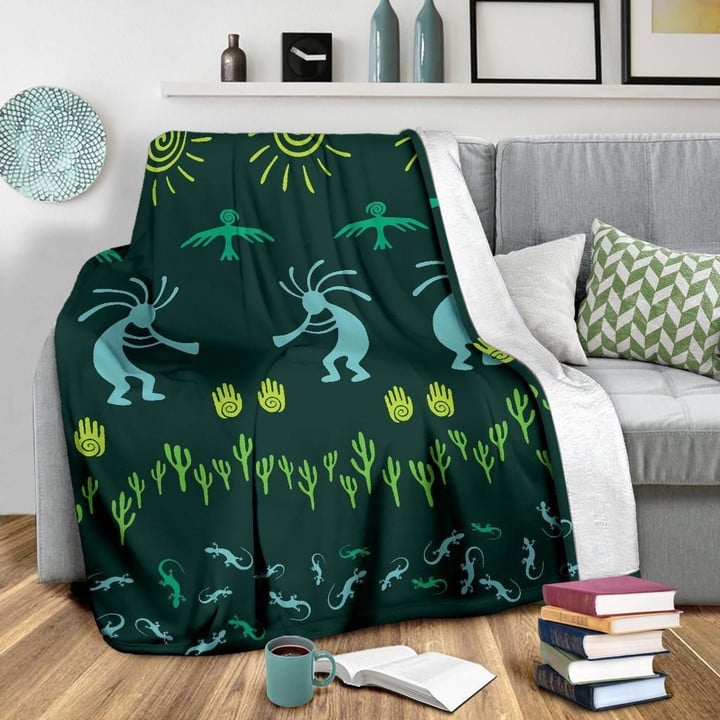Native American Blanket - Kokopelli Green Fleece Blanket