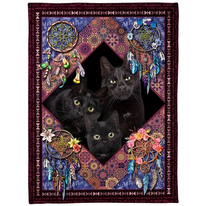 Cat Black Cat Ethnic Mandala Fleece Blanket Family Gift Home Decor Bedding Couch Sofa Soft And Comfy Cozy