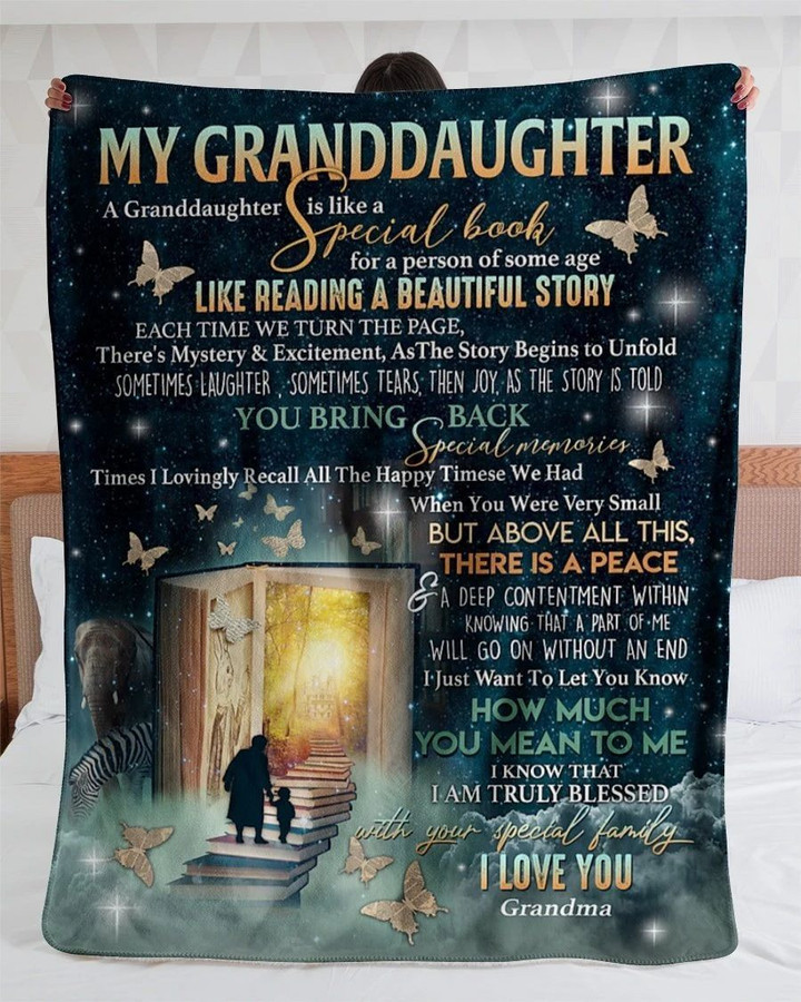 A Granddaughter Is Like A Special Book Grandma Galaxy Fleece Blanket
