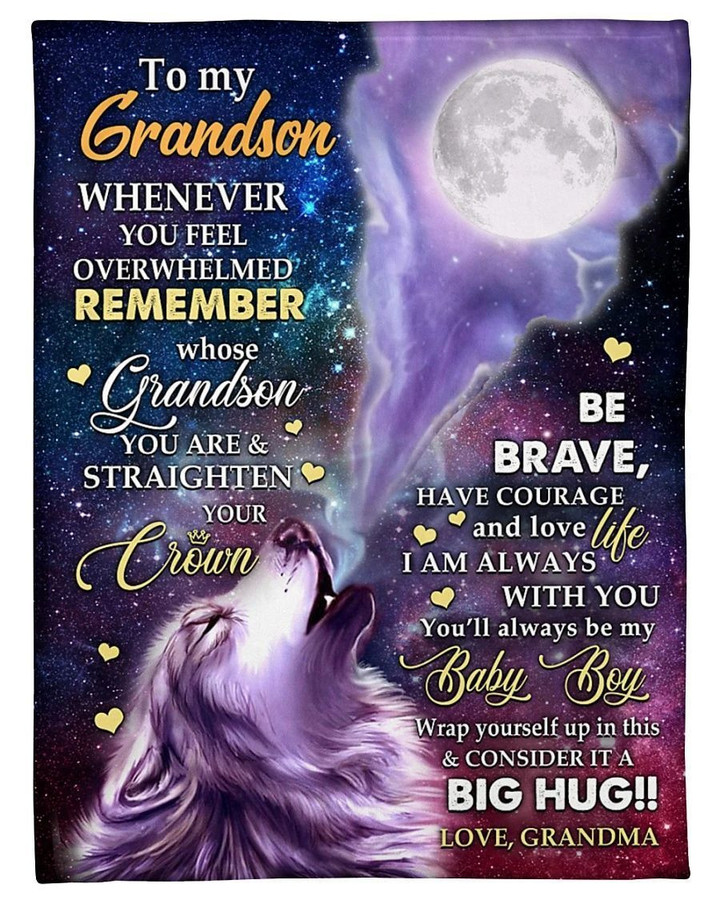 Grandson Blanket I'm Always Be With You Wolf And Moon Fleece Blanket, Best Gift For Grandson