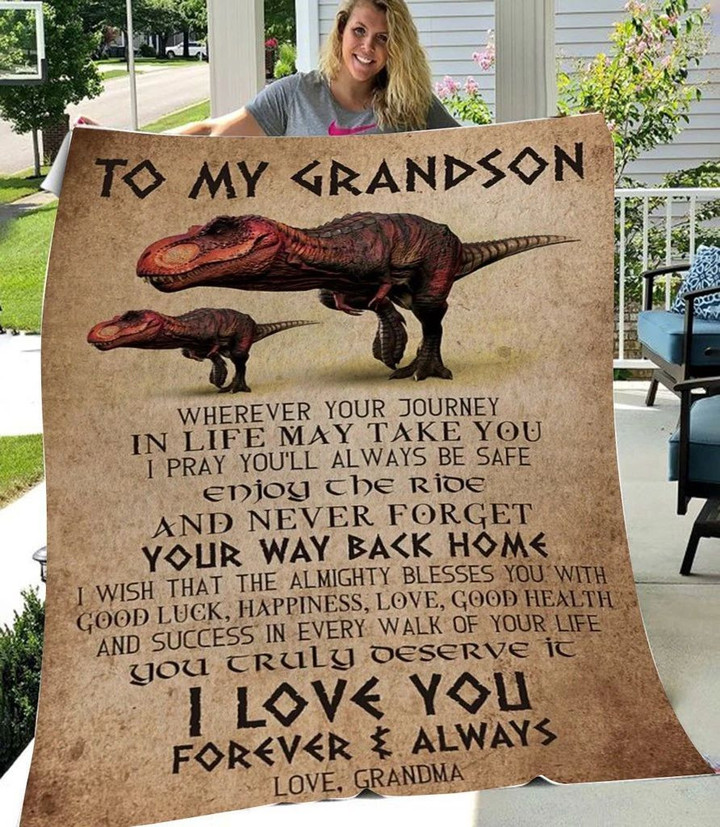 Gift For Grandson - To My Grandson - I Love You Forever And Always, Grandma Gift To Grandson Dinosaur Fleece Blanket