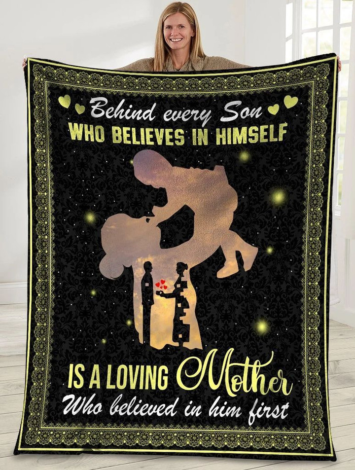 Behind Every Son Who Believes In Himself Mother And Son Sherpa Blanket