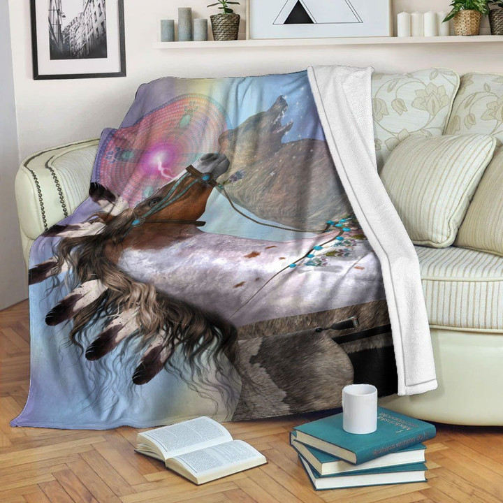 Native American Blanket - Bear Horse Native Rug Fleece Blanket