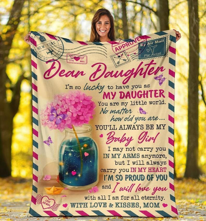 Daughter Blanket, To My Daughter Blanket, Dear Daughter I'm So Lucky To Have You As My Daughter Flowers Letter Fleece Blanket