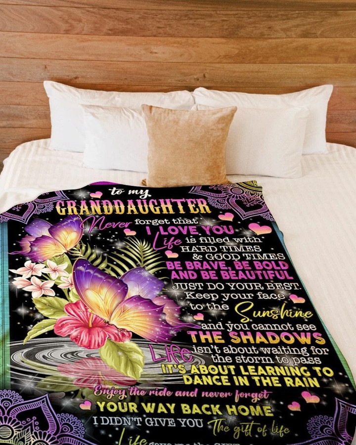 Grandpa To Granddaughter Butterfly Be Brave Bold Fleece Blanket - Quilt Blanket