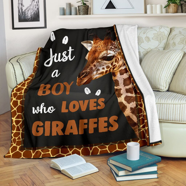 Just a boy who loves giraffes Fleece Blanket - Quilt Blanket