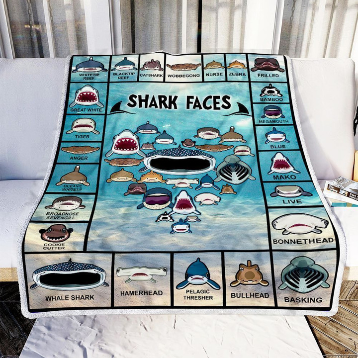 Shark Face 1 Fleece Blanket - Quilt Blanket