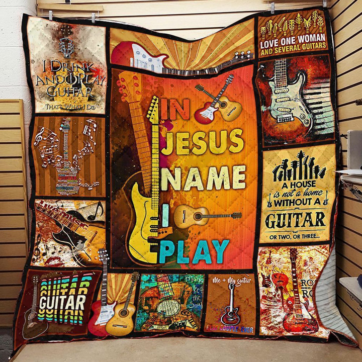 Guitar In Jesus Name I Play Quilt Blanket Great Customized Blanket Gifts For Birthday Christmas Thanksgiving