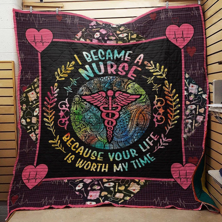 Nurse Heartbeat Your Life Is Worth My Time Quilt Blanket Great Customized Gifts For Birthday Christmas Thanksgiving Perfect Gifts For Nurse