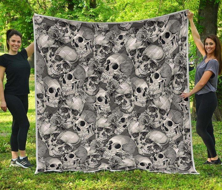 Monochrome Skull Flowers Cl17100379Mdq Quilt Blanket
