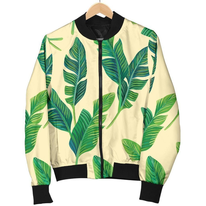 Tropical Banana Palm Leaf Pattern Print Men's Bomber Jacket