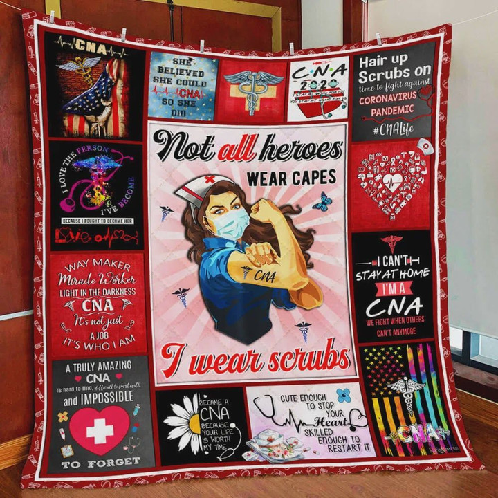 Nurse Theme Not All Heroes Wear Capes I Wear Scrubs Quilt Blanket Great Customized Blanket Gifts For Birthday Christmas Thanksgiving