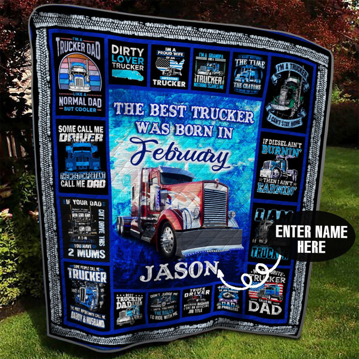 February Trucker Dad Personalized Quilt Blanket Bbb290546Sm