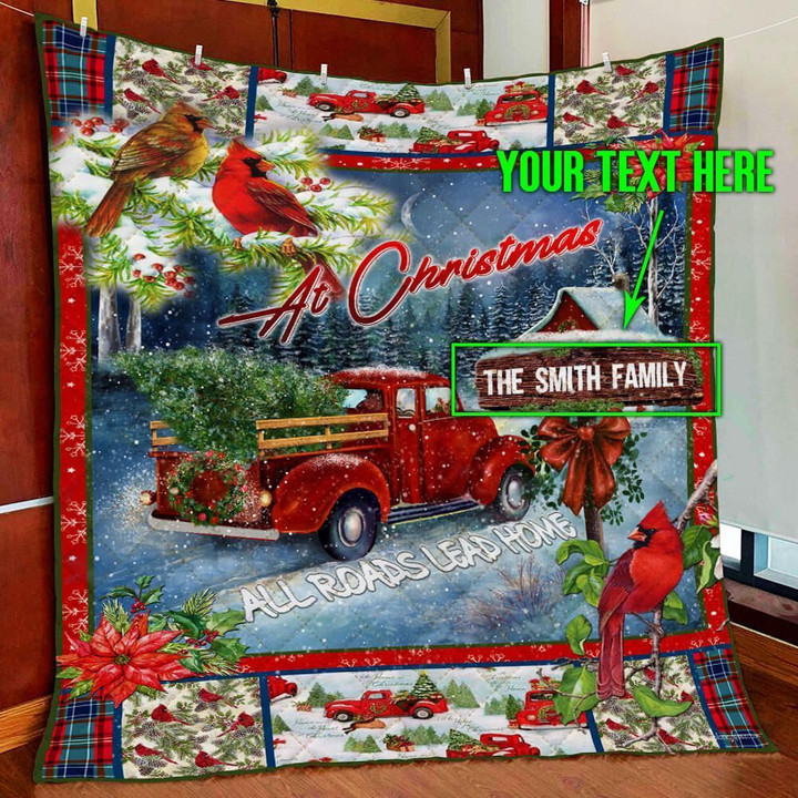 Personalized Christmas Red Truck Custom Name Quilt Blanket Pn48Qctv1