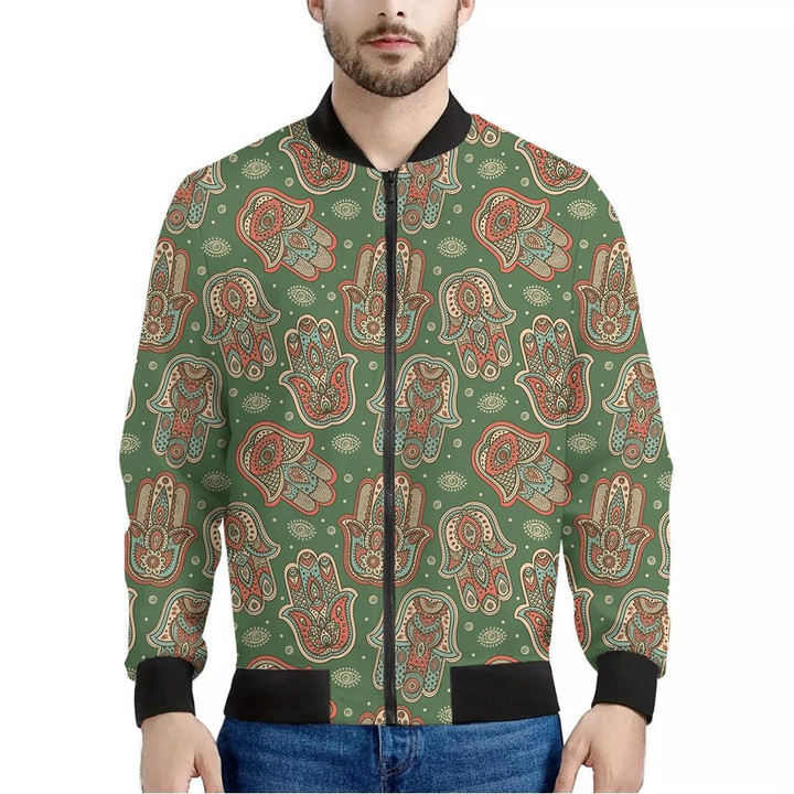 Indian Hamsa Pattern Print Men's Bomber Jacket