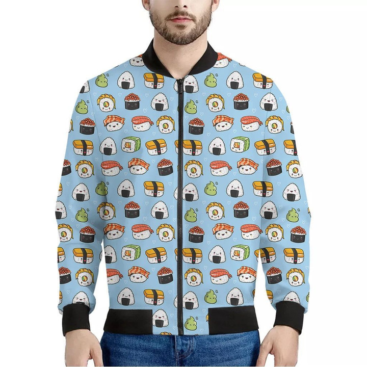Kawaii Japanese Sushi Pattern Print Men's Bomber Jacket