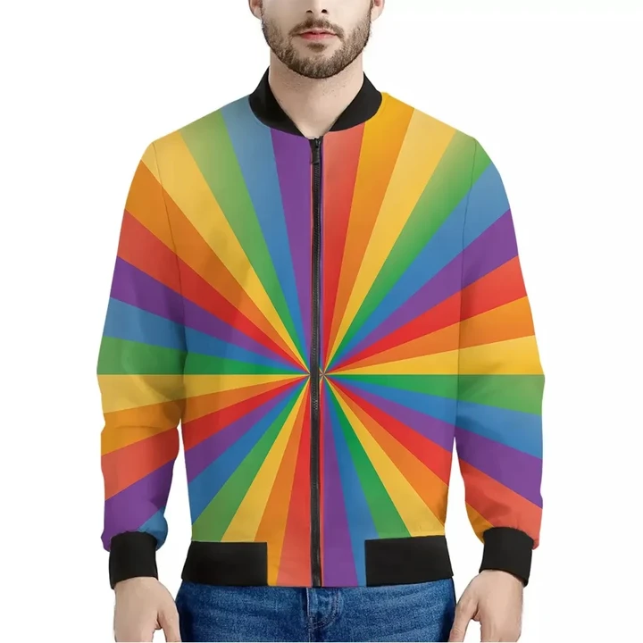 LGBT Pride Rainbow Rays Print Men's Bomber Jacket