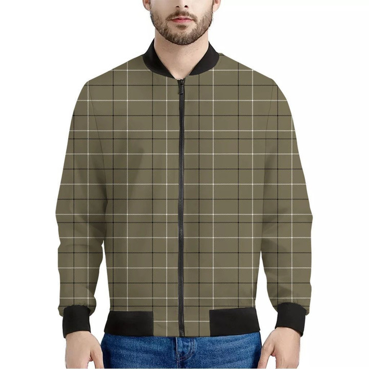 Sage Green Tattersall Pattern Print Men's Bomber Jacket