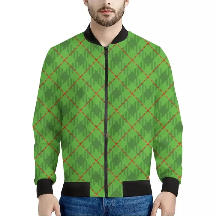 Green And Red Plaid Pattern Print Men's Bomber Jacket