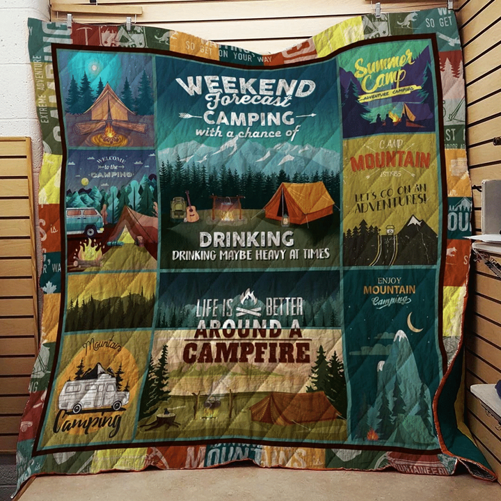 Weekend Forecast Drinking Chance Camping Quilt Blanket