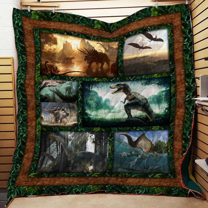 Dinosaur In Natural Quilt Blanket Great Customized Blanket Gifts For Birthday Christmas Thanksgiving