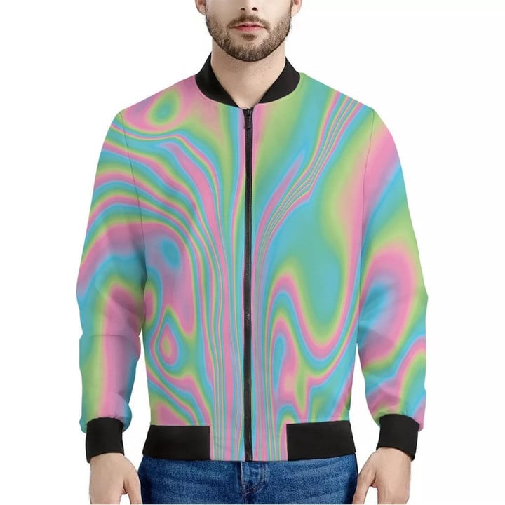 Rainbow Holographic Print Men's Bomber Jacket