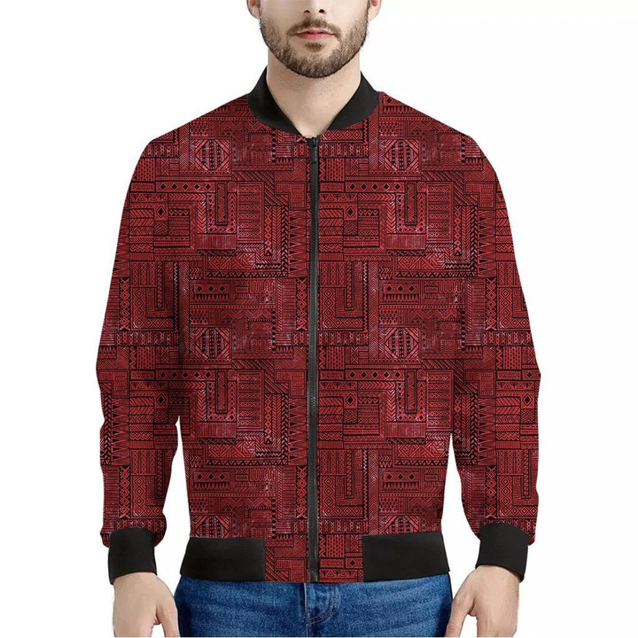 Red And Black African Ethnic Print Men's Bomber Jacket