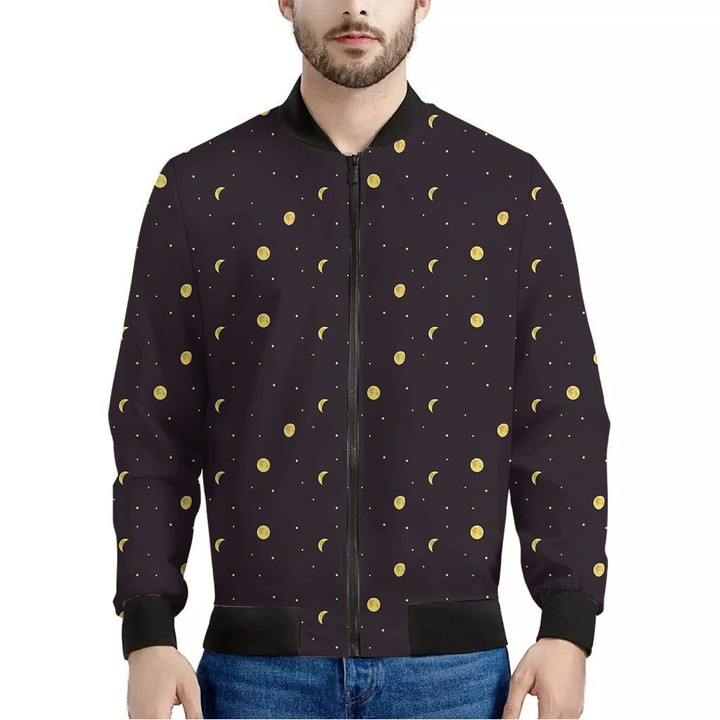 Moon Phase And Stars Pattern Print Men's Bomber Jacket