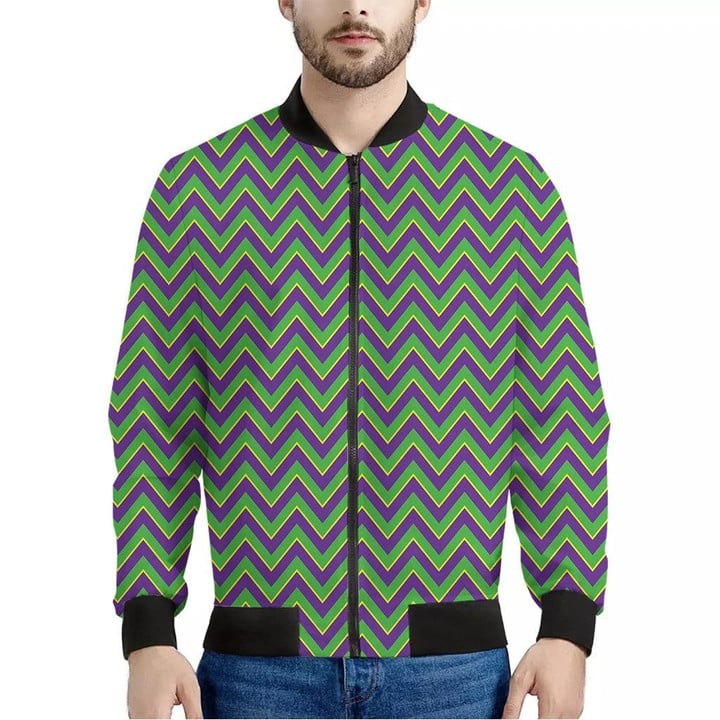 Mardi Gras Zigzag Pattern Print Men's Bomber Jacket