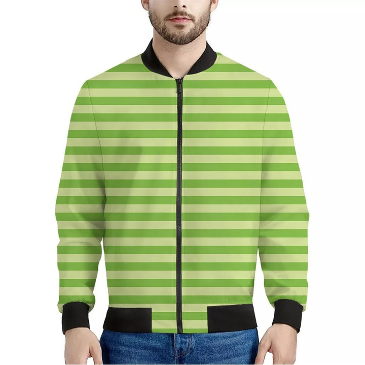 Green Striped Pattern Print Men's Bomber Jacket