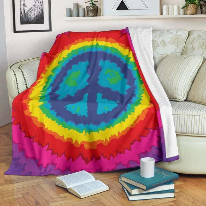 Hippie Tie Dye Peace Sign Sherpa Fleece Blanket
