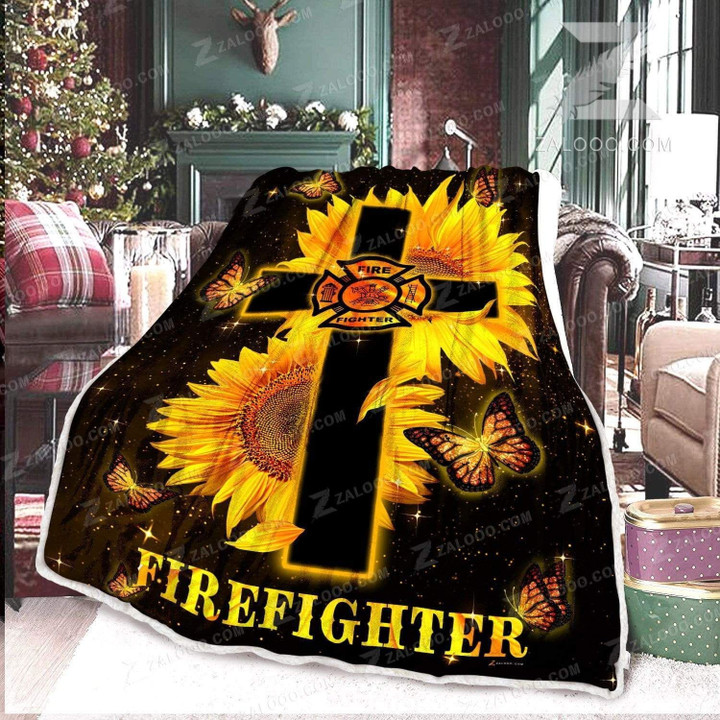Teemodel - Custom Fleece Blanket - Firefighter - Sunflower And God