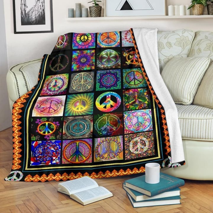 Peace Sign Hippie Sherpa Fleece Blanket Yk