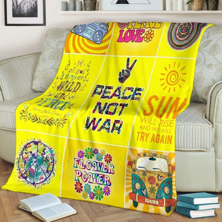 Hippie Peace Not War Fleece Blanket Great Customized Gifts For Birthday Christmas Thanksgiving