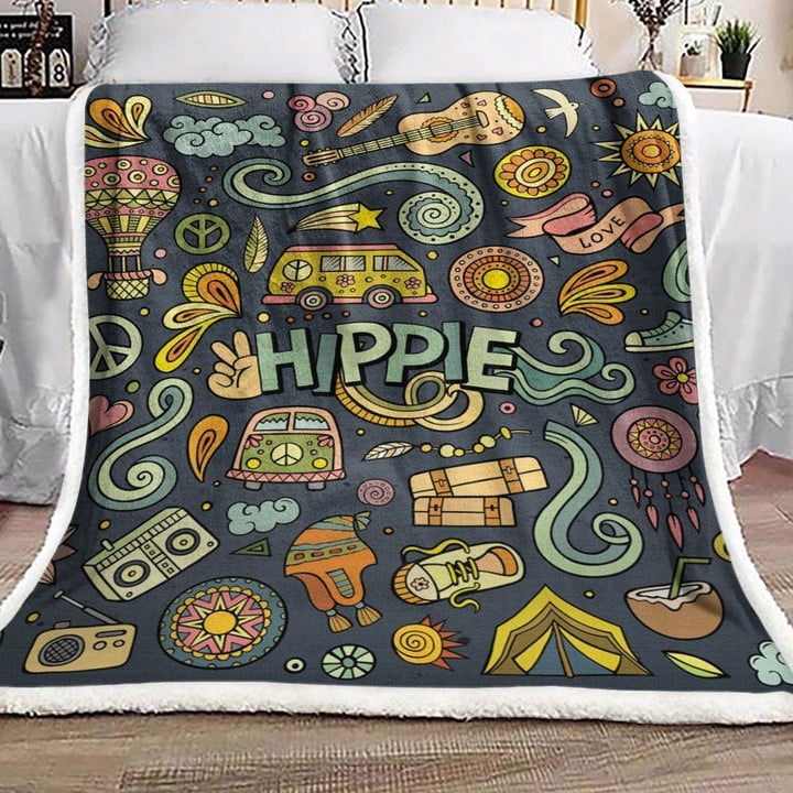 Hippie Doodle Dn2910127F Sherpa Fleece Blanket