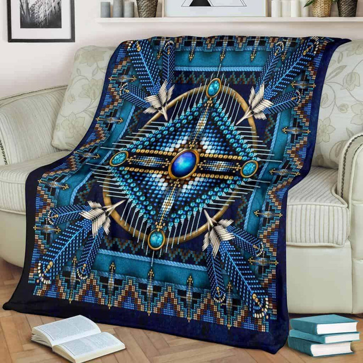 Mandala Blue Pattern Native Fleece Blanket