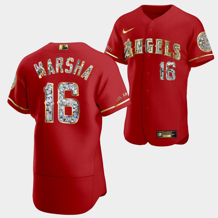 Los Angeles Angels Brandon Marsha Red Jersey #16 Golden Diamond 2022-23 Uniform