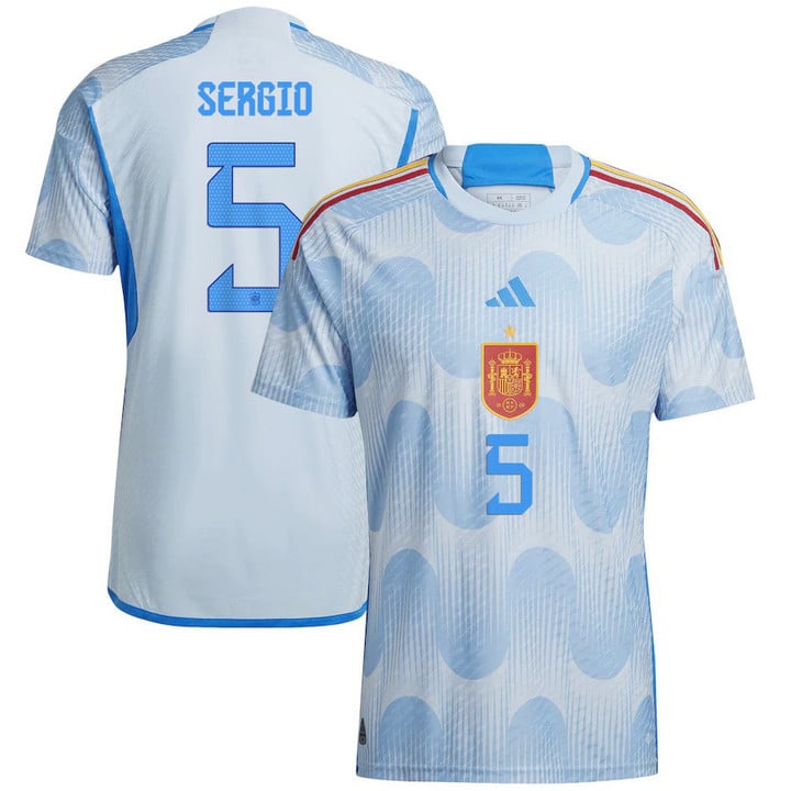 Spain National Team 2022/23 Qatar World Cup Sergio Busquets #5 Away Men Jersey - Glow Blue