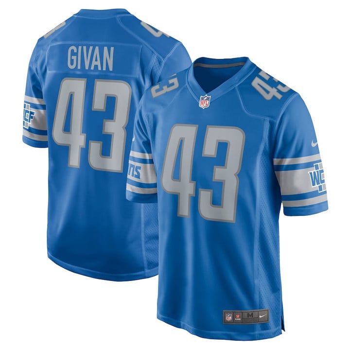 Nolan Givan #43 Detroit Lions Player Game Jersey - Blue