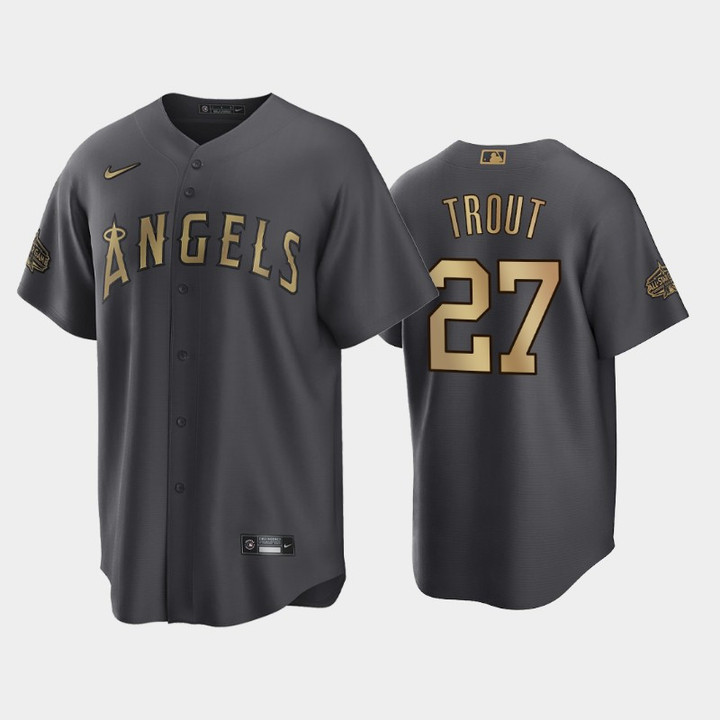 Los Angeles Angels Mike Trout #27 2022 All-Star Game AL Charcoal Jersey